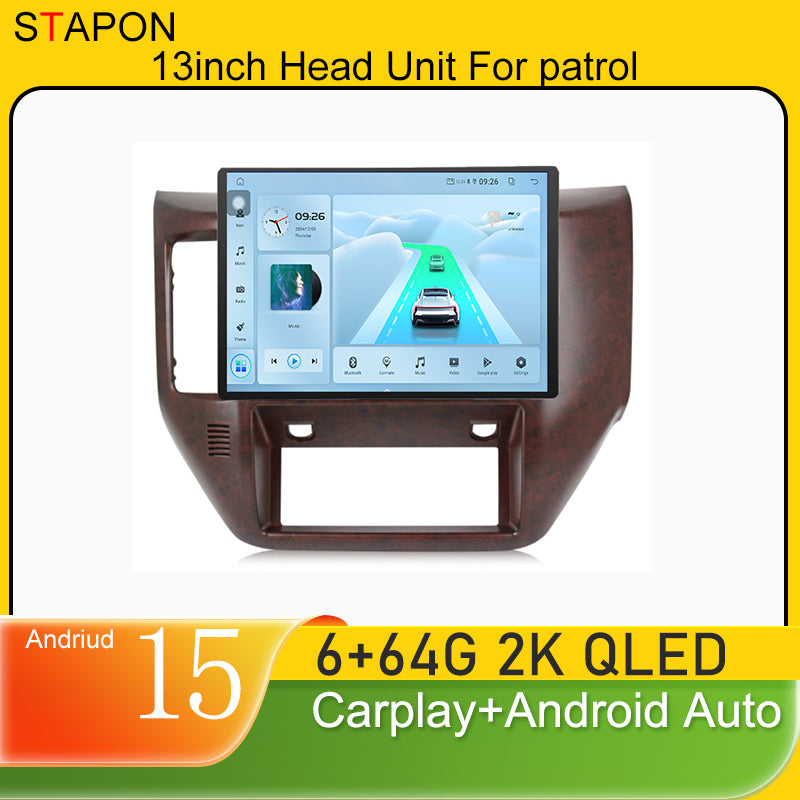 STAPON 13inch 6+64GB for nissan patorl 2011-2015 android16 2k 1920x1200p screen carplay android auto 2.5D qled SCREEN quad CORE car android headunit car android stereo WiFi Bluetooth 5.0 GPS FM rear view S132