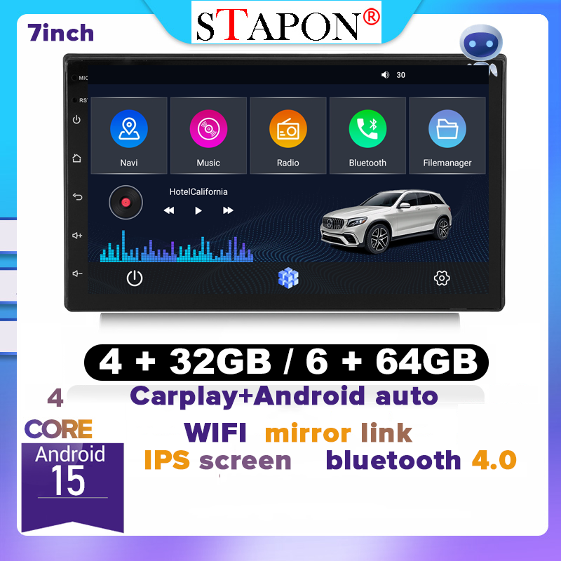 STAPON 7inch 6+64GB 4+64GB android16 carplay android auto 2din car android headunit touch screen gps navigation WiFi Bluetooth mirror link steering wheel control A7