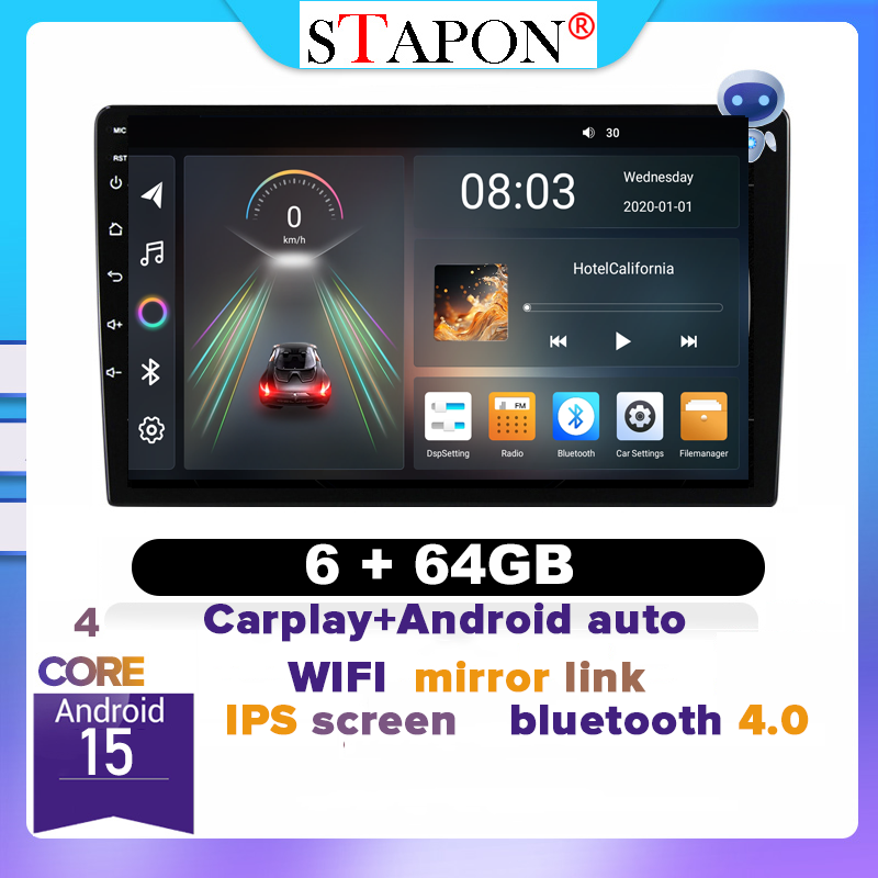 STAPON 10inch 6+64GB android16 carplay android auto voice command 2din car android headunit android stereo Linux mp5 touch screen WiFi Bluetooth GPS FM mirror link steering control 1006