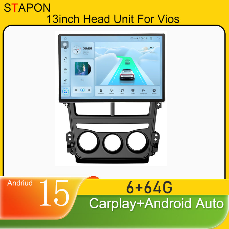 STAPON 13inch 6+64GB for toyota vios 2019-2025 android16 2k 1920x1200p screen carplay android auto 2.5D qled SCREEN quad CORE car android headunit car android stereo WiFi Bluetooth 5.0 GPS FM rear view S132