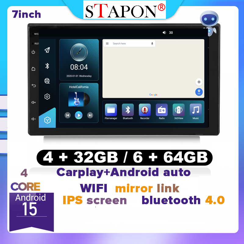 STAPON 7inch 6+64GB 4+64GB android16 carplay android auto 2din Car stereo headunit touch screen Multimedia Player Bluetooth WIFI GPS rear view FM Steering wheel control USB A7