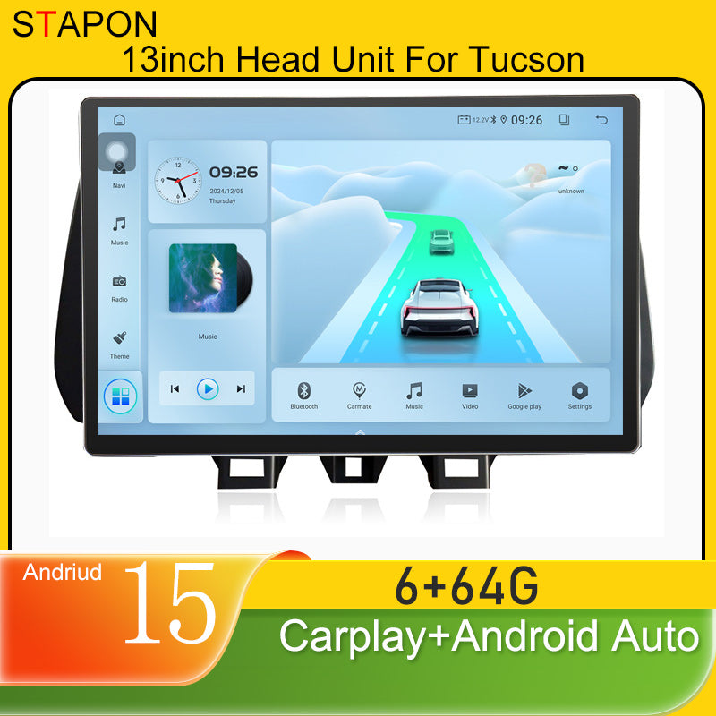 STAPON 13inch 6+64GB for hyundai tucson 2019-2023 android16 2k 1920x1200p screen carplay android auto 2.5D qled SCREEN quad CORE car android headunit car android stereo WiFi Bluetooth 5.0 GPS FM rear view S132