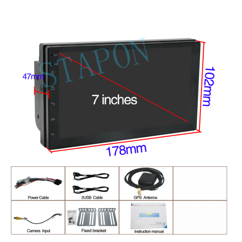 STAPON 7inch 6+64GB android16 carplay android auto voice command 2din car headunit touch screen gps navigation WiFi Bluetooth mirror link steering wheel control rear view tvplus A7