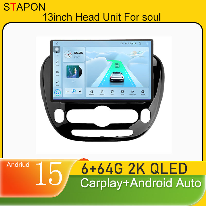 STAPON 13inch 6+64GB for kia soul 2014-2018 android16 2k 1920x1200p screen carplay android auto 2.5D qled SCREEN quad CORE car android headunit car android stereo WiFi Bluetooth 5.0 GPS FM rear view S132