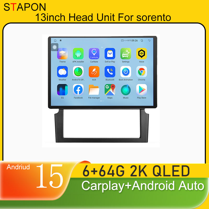 STAPON 13inch 6+64GB for kia sorento 2002-2008 android16 2k 1920x1200p screen carplay android auto 2.5D qled SCREEN quad CORE car android headunit car android stereo WiFi Bluetooth 5.0 GPS FM rear view S132