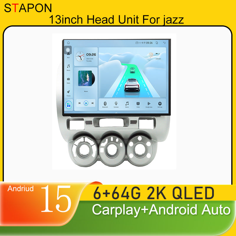 STAPON 13inch 6+64GB for honda jazz 2004-2007  android16 2k 1920x1200p screen carplay android auto 2.5D qled SCREEN quad CORE car android headunit car android stereo WiFi Bluetooth 5.0 GPS FM rear view S132