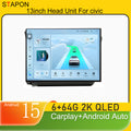 STAPON 13inch 64GB 128GB for honda civic 2012-2015 android16 2k 1920x1200p screen carplay android auto 2.5D qled SCREEN quad CORE car android headunit car android stereo WiFi Bluetooth 5.0 GPS FM rear view S132