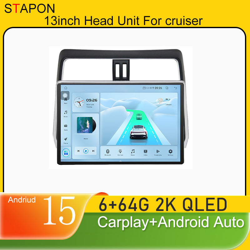 STAPON 13inch 6+64GB for toyota land cruiser prado 2013-2017 Android15 2k 1920x1200p screen carplay android auto 2.5D qled SCREEN quad CORE car android headunit car android stereo WiFi Bluetooth 5.0 GPS FM rear view S132