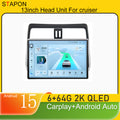 STAPON 13inch 6+64GB for toyota land cruiser prado 2013-2017 Android15 2k 1920x1200p screen carplay android auto 2.5D qled SCREEN quad CORE car android headunit car android stereo WiFi Bluetooth 5.0 GPS FM rear view S132