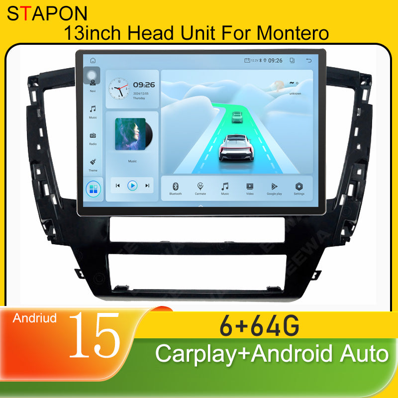 STAPON 13inch 6+64GB for mitsubishi montero 2020-2023 android16 2k 1920x1200p screen carplay android auto 2.5D qled SCREEN quad CORE car android headunit car android stereo WiFi Bluetooth 5.0 GPS FM rear view S132