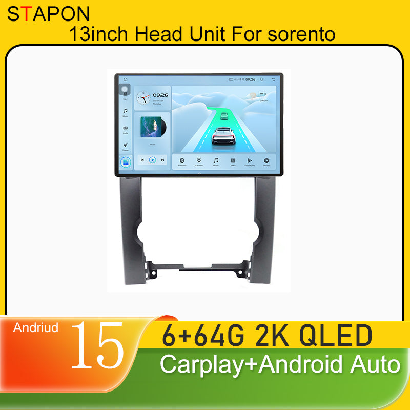 STAPON 13inch 6+64GB for kia sorento 2009-2015 android16 2k 1920x1200p screen carplay android auto 2.5D qled SCREEN quad CORE car android headunit car android stereo WiFi Bluetooth 5.0 GPS FM rear view S132