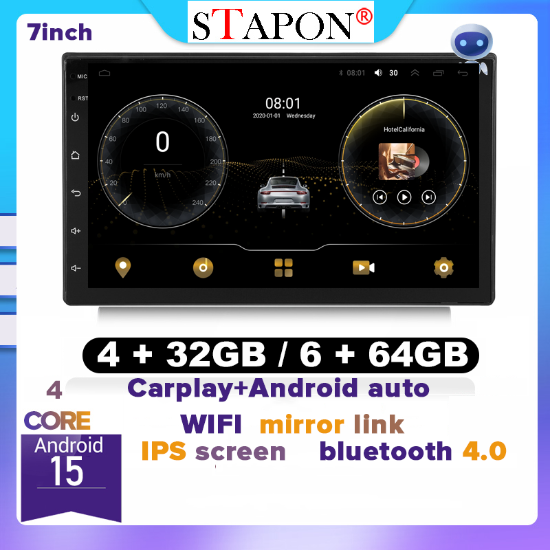 STAPON 7inch 4+64GB 6+64GB android16 carplay android auto 2din car android headunit stereo touch screen support GPS navigation WiFi FM Bluetooth mirror link steering wheel control A1