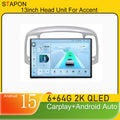 STAPON 13inch 6+64GB for hyundai accent 2006-2010 android16 2k 1920x1200p screen carplay android auto 2.5D qled SCREEN quad CORE car android headunit car android stereo WiFi Bluetooth 5.0 GPS FM rear view S132