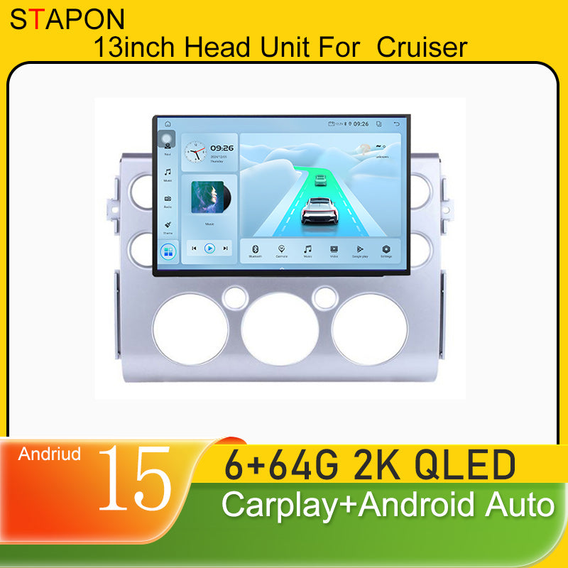 STAPON 13inch 6+64GB for toyota land cruiser fj android16 2k 1920x1200p screen carplay android auto 2.5D qled SCREEN quad CORE car android headunit car android stereo WiFi Bluetooth 5.0 GPS FM rear view S132