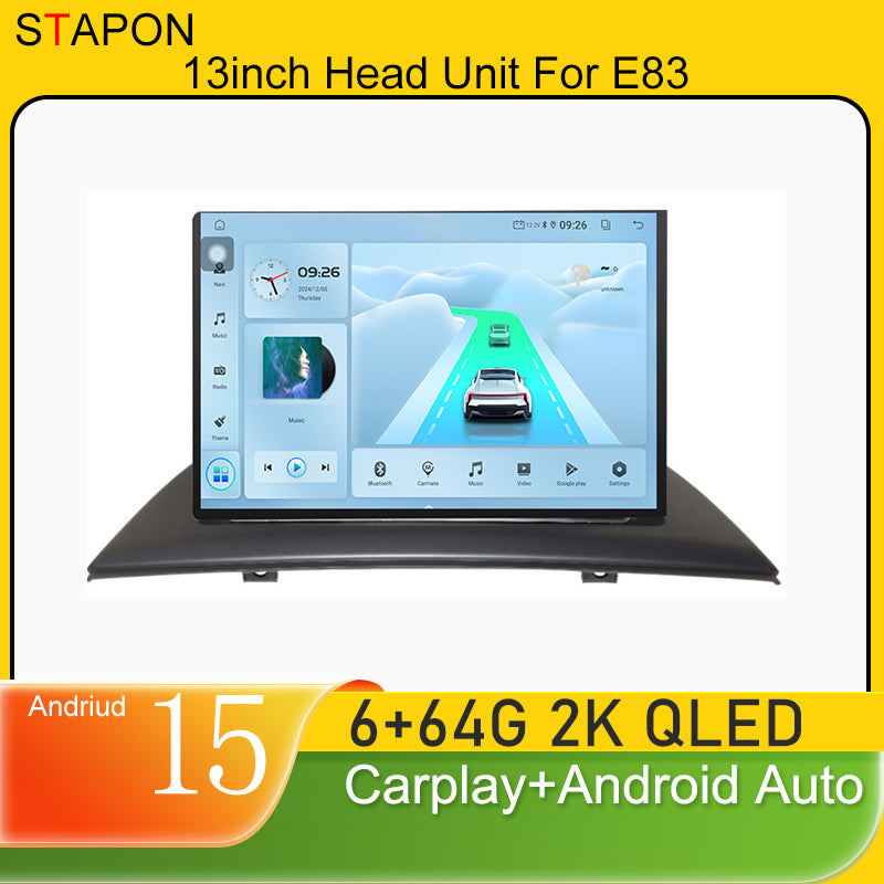STAPON 13inch 6+64GB for bmw x3 e83 2004-2012 Android15 2k 1920x1200p screen carplay android auto 2.5D qled SCREEN quad CORE car android headunit car android stereo WiFi Bluetooth 5.0 GPS FM rear view S132