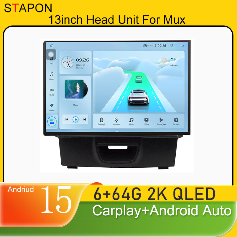 STAPON 13inch 6+64GB for isuzu damx mux 2018-2019 android16 2k 1920x1200p screen carplay android auto 2.5D qled SCREEN quad CORE car android headunit car android stereo WiFi Bluetooth 5.0 GPS FM rear view S132