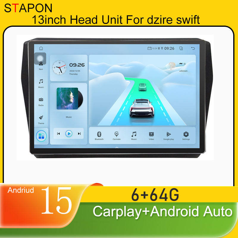 STAPON 13inch 6+64GB for suzuki dzire swift 2019-2025 android16 2k 1920x1200p screen carplay android auto 2.5D qled SCREEN quad CORE car android headunit car android stereo WiFi Bluetooth 5.0 GPS FM rear view S132