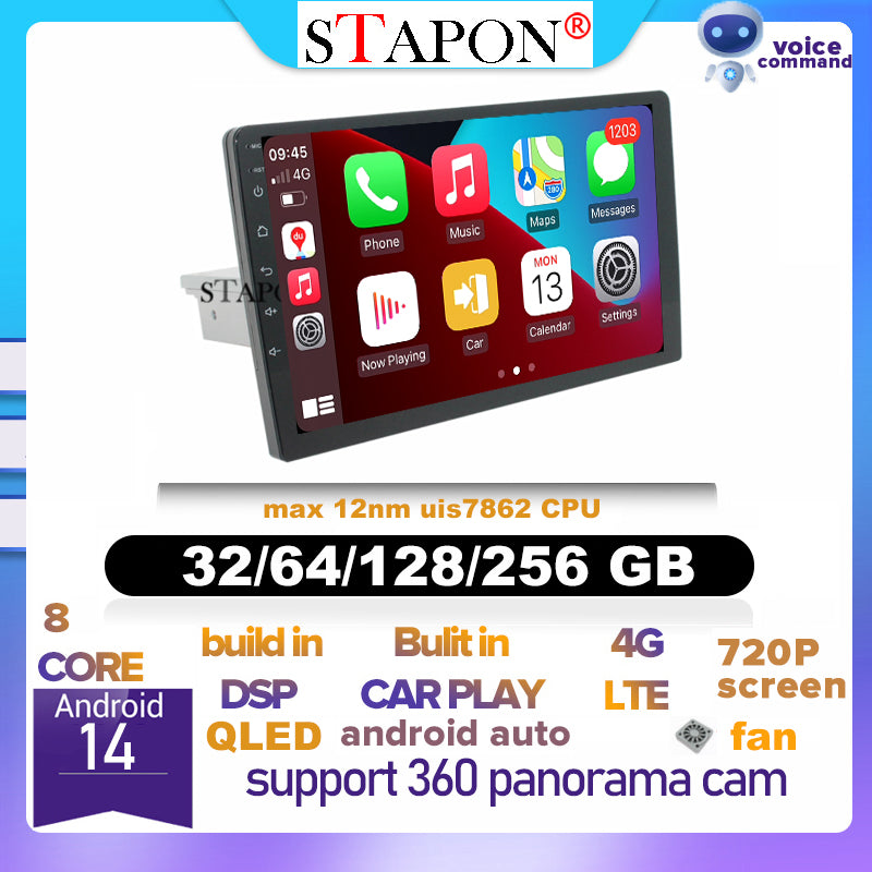 STAPON 1din 10inch 64 128 256GB android16 DSP 4G LET carplay android auto 360camera car android headunit STEREO 2.5D QLED touch screen WiFi Bluetooth GPS AM FM s81