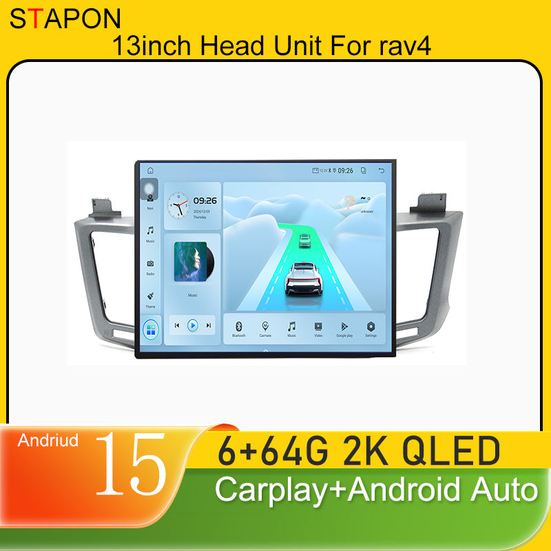 STAPON 13inch 64GB 128GB for toyota rav4 2012-2018 android16 2k 1920x1200p screen carplay android auto 2.5D qled SCREEN quad CORE car android headunit car android stereo WiFi Bluetooth 5.0 GPS FM rear view S132