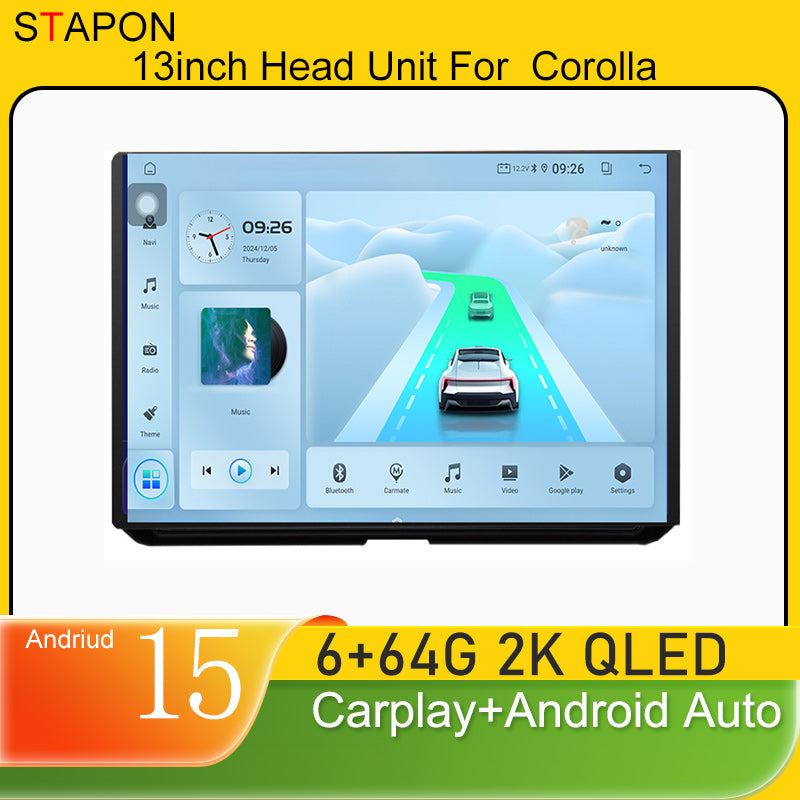 STAPON 13inch 6+64GB for toyota corolla 2019-2024 android16 2k 1920x1200p screen carplay android auto 2.5D qled SCREEN quad CORE car android headunit car android stereo WiFi Bluetooth 5.0 GPS FM rear view S132