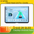 STAPON 13inch 6+64GB for toyota corolla 2019-2024 android16 2k 1920x1200p screen carplay android auto 2.5D qled SCREEN quad CORE car android headunit car android stereo WiFi Bluetooth 5.0 GPS FM rear view S132