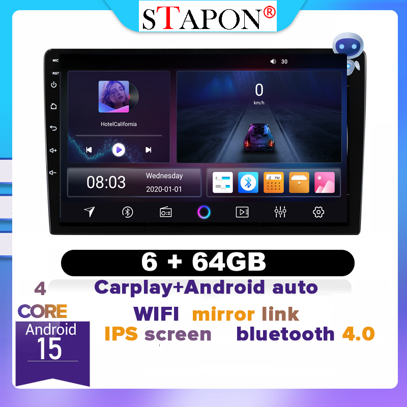 STAPON 10inch 6+64GB android16 carplay android auto voice command 2din car android head unit stereo linux mp5 touch ips screen WiFi Bluetooth GPS navigation FM mirror link 1006