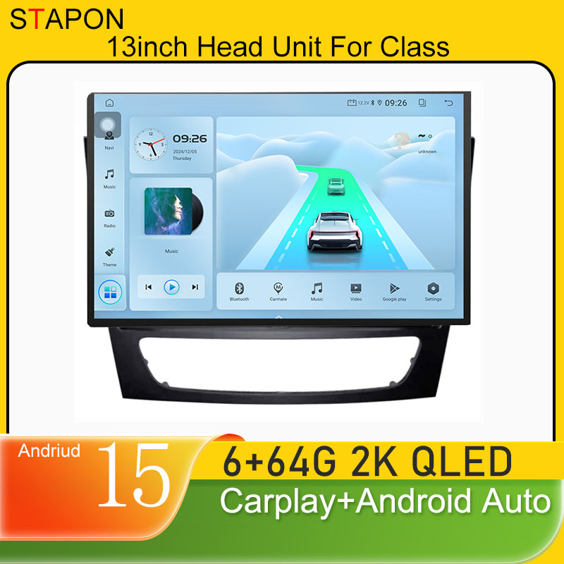 STAPON 13inch 6+64GB for benz e class w219 2005-2009 Android15 2k 1920x1200p screen carplay android auto 2.5D qled SCREEN quad CORE car android headunit car android stereo WiFi Bluetooth 5.0 GPS FM rear view S132