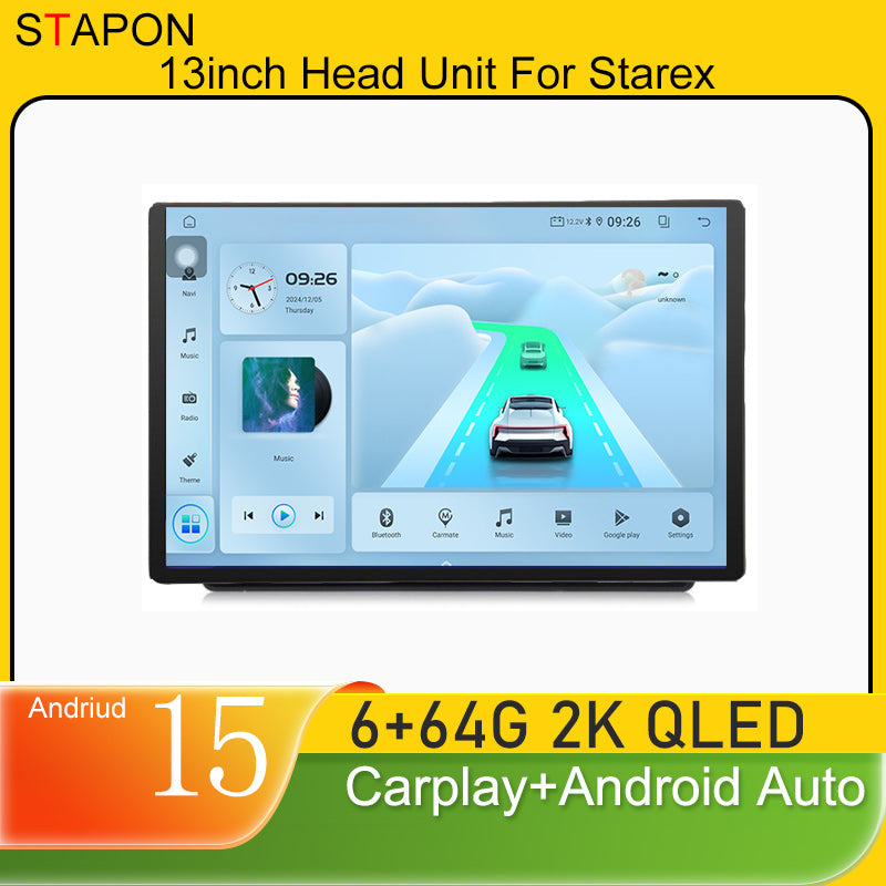 STAPON 13inch 6+64GB for hyundai starex h1 2005-2016 android16 2k 1920x1200p screen carplay android auto 2.5D qled SCREEN quad CORE car android headunit car android stereo WiFi Bluetooth 5.0 GPS FM rear view S132