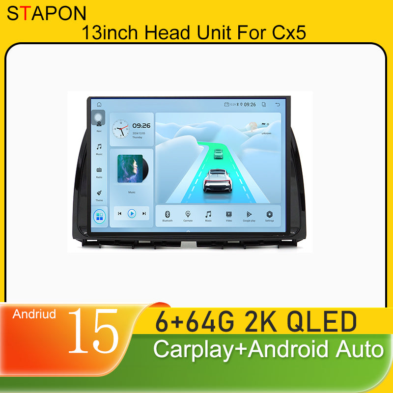 STAPON 13inch 6+64GB for mazada cx5 2012-2016 android16 2k 1920x1200p screen carplay android auto 2.5D qled SCREEN quad CORE car android headunit car android stereo WiFi Bluetooth 5.0 GPS FM rear view S132
