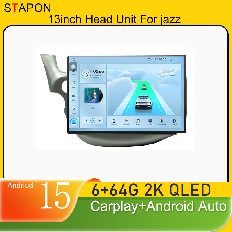 STAPON 13inch 6+64GB for honda jazz 2008-2013 android16 2k 1920x1200p screen carplay android auto 2.5D qled SCREEN quad CORE car android headunit car android stereo WiFi Bluetooth 5.0 GPS FM rear view S132