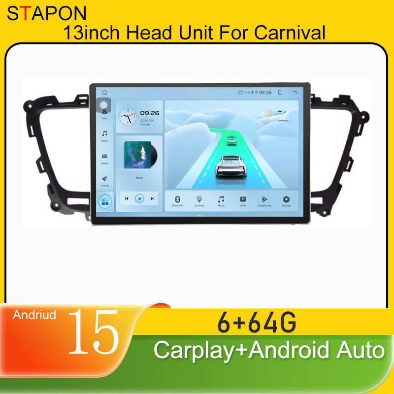 STAPON 13inch 6+64GB for kia carnival 2014-2018 android16 2k 1920x1200p screen carplay android auto 2.5D qled SCREEN quad CORE car android headunit car android stereo WiFi Bluetooth 5.0 GPS FM rear view S132