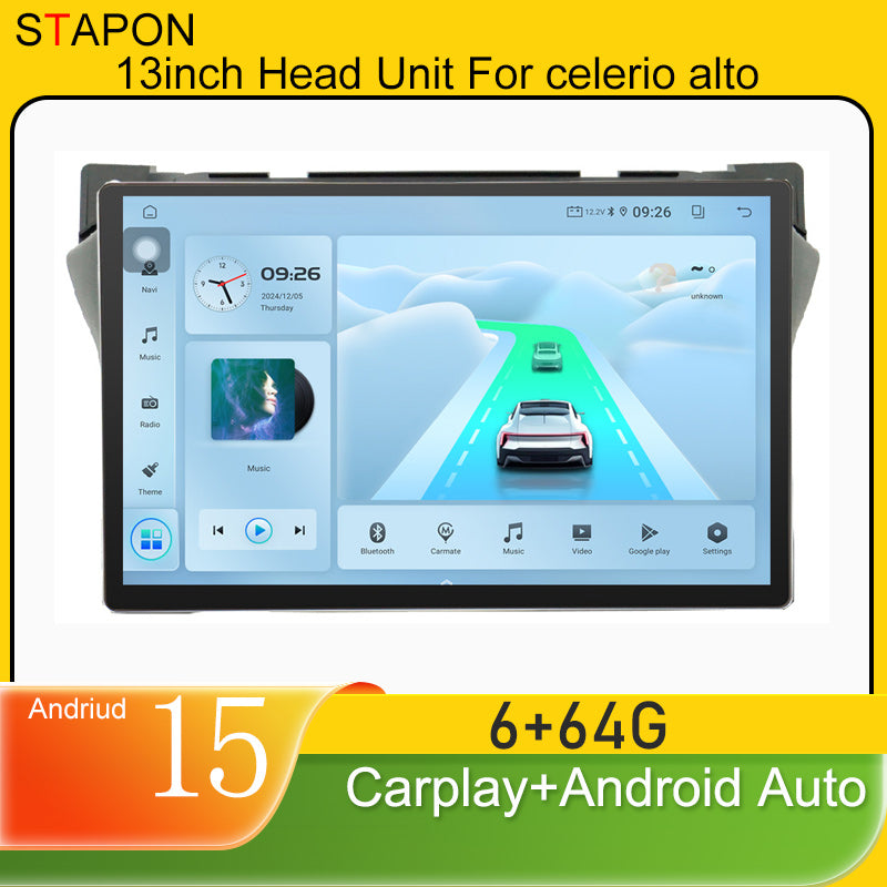 STAPON 13inch 6+64GB for suzuki celerio alto 2010-2017 android16 2k 1920x1200p screen carplay android auto 2.5D qled SCREEN quad CORE car android headunit car android stereo WiFi Bluetooth 5.0 GPS FM rear view S132