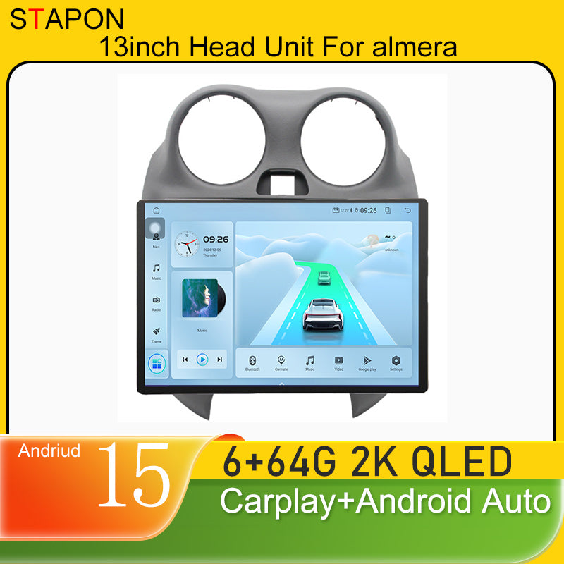 STAPON 13inch 6+64GB for nissan almera 2010-2015 android16 2k 1920x1200p screen carplay android auto 2.5D qled SCREEN quad CORE car android headunit car android stereo WiFi Bluetooth 5.0 GPS FM rear view S132