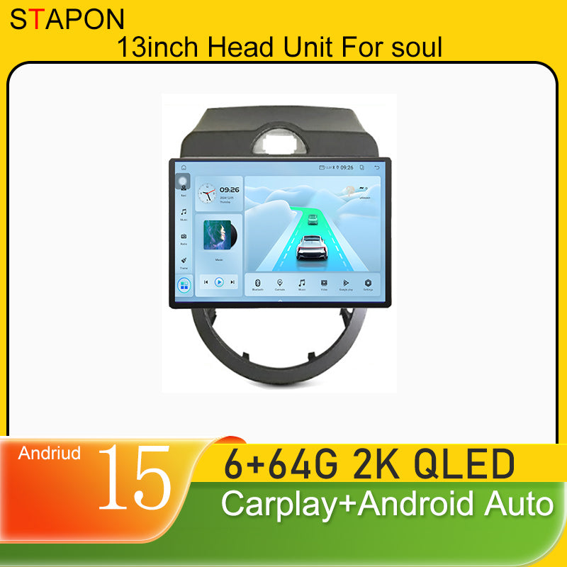 STAPON 13inch 6+64GB for kia soul 2007-2012 android16 2k 1920x1200p screen carplay android auto 2.5D qled SCREEN quad CORE car android headunit car android stereo WiFi Bluetooth 5.0 GPS FM rear view S132