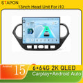 STAPON 13inch 6+64GB for hyundai i10 2014-2018 android16 2k 1920x1200p screen carplay android auto 2.5D qled SCREEN quad CORE car android headunit car android stereo WiFi Bluetooth 5.0 GPS FM rear view S132