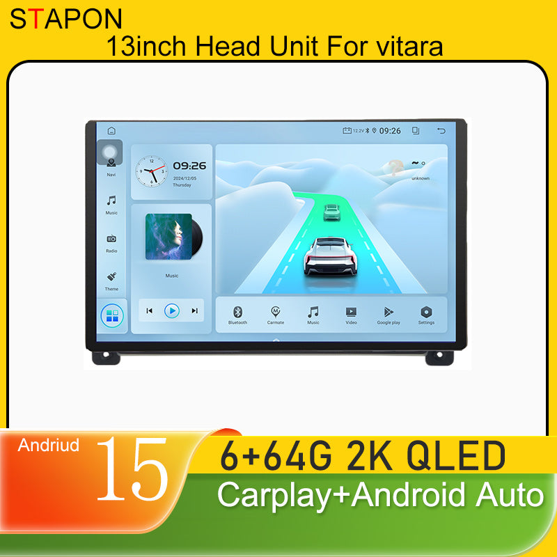 STAPON 13inch 6+64GB for suzuki grand vitara 2005-2015 android16 2k 1920x1200p screen carplay android auto 2.5D qled SCREEN quad CORE car android headunit car android stereo WiFi Bluetooth 5.0 GPS FM rear view S132