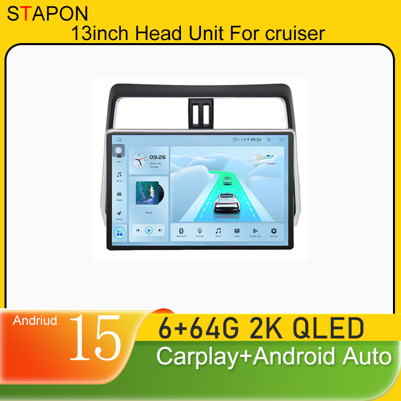 STAPON 13inch 6+64GB for toyota land cruiser prada Android15 2k 1920x1200p screen carplay android auto 2.5D qled SCREEN quad CORE car android headunit car android stereo WiFi Bluetooth 5.0 GPS FM rear view S132