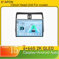 STAPON 13inch 6+64GB for toyota land cruiser prada Android15 2k 1920x1200p screen carplay android auto 2.5D qled SCREEN quad CORE car android headunit car android stereo WiFi Bluetooth 5.0 GPS FM rear view S132