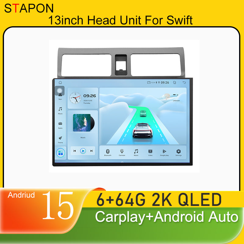 STAPON 13inch 6+64GB for suzuki swift 2005-2011 android16 2k 1920x1200p screen carplay android auto 2.5D qled SCREEN quad CORE car android headunit car android stereo WiFi Bluetooth 5.0 GPS FM rear view S132
