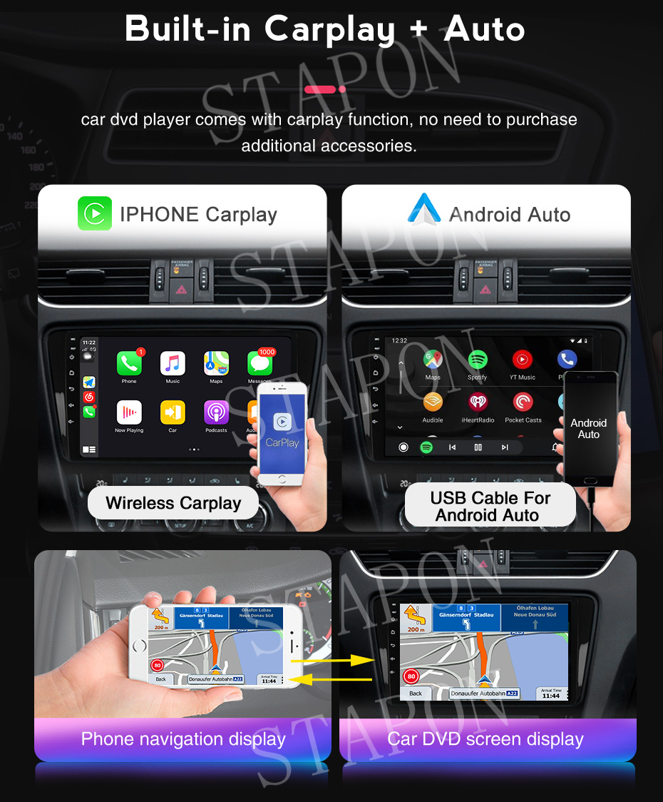 STAPON 7inch 6+64GB android16 carplay android auto voice command 2din car headunit touch screen gps navigation WiFi Bluetooth mirror link steering wheel control rear view tvplus A7