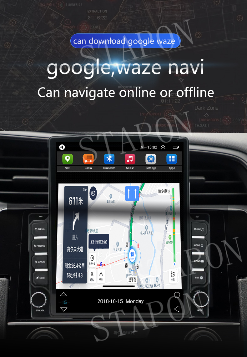 STAPON 9.7inch 2din android16 32 64 128 256GB 4G DSP 360camera voice command ips carplay android auto am fm car headunit stereo tesla vertical screen wifi GPS navigation bluetooth fit 2din 9inch 10 inch panel 9700