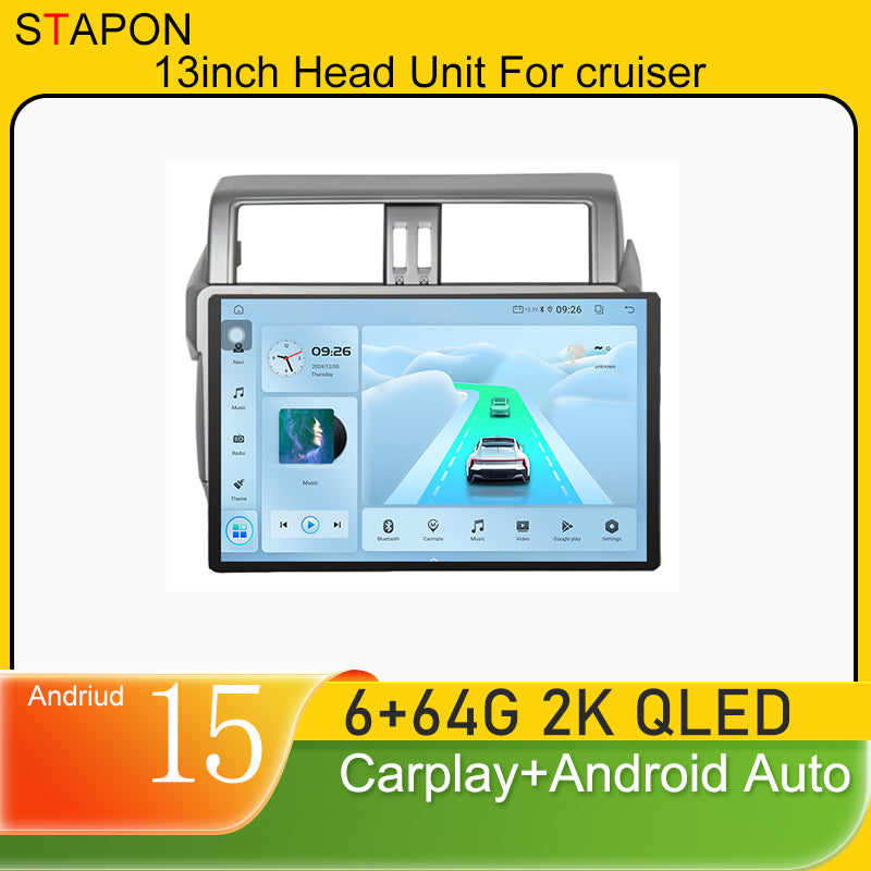 STAPON 13inch 6+64GB for toyota land cruiser android16 2k 1920x1200p screen carplay android auto 2.5D qled SCREEN quad CORE car android headunit car android stereo WiFi Bluetooth 5.0 GPS FM rear view S132