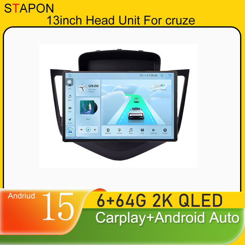 STAPON 13inch 6+64GB for chevrolet cruze 2009-2013 android16 2k 1920x1200p screen carplay android auto 2.5D qled SCREEN quad CORE car android headunit car android stereo WiFi Bluetooth 5.0 GPS FM rear view S132