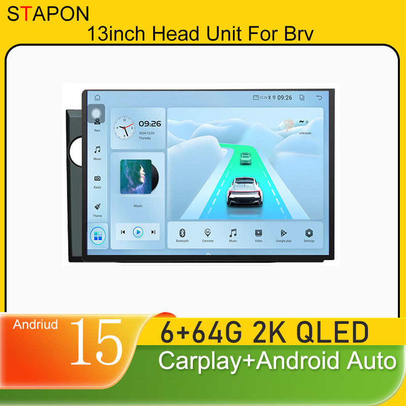 STAPON 13inch 64GB 128GB for honda brv 2017-2022 android16 2k 1920x1200p screen carplay android auto 2.5D qled SCREEN quad CORE car android headunit car android stereo WiFi Bluetooth 5.0 GPS FM rear view S132