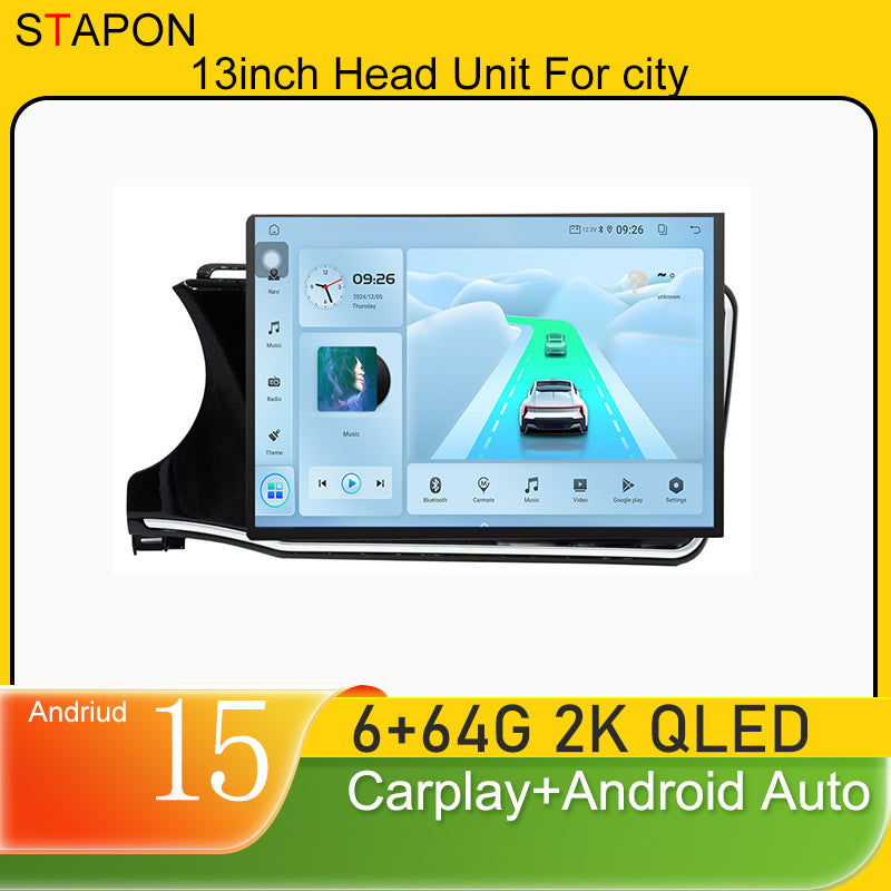 STAPON 13inch 6+64GB for honda-city-2014-2019 android16 2k 1920x1200p screen carplay android auto 2.5D qled SCREEN quad CORE car android headunit car android stereo WiFi Bluetooth 5.0 GPS FM rear view S132