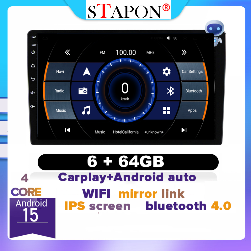 STAPON 10inch 6+64GB android16 carplay android auto voice command 2din car android head unit car stereo touch screen WiFi Bluetooth GPS navigation FM mirror link reverse view 1006