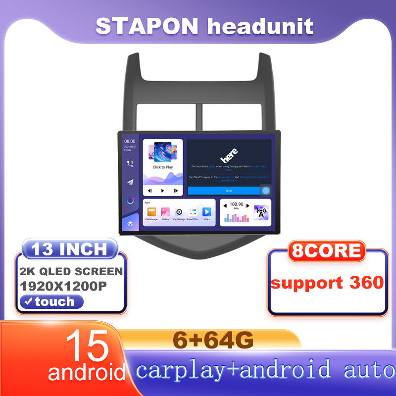 STAPON 13inch 6+64G for chevrolet sonic 2011-2015 android16 1920x1200p 2k screen carplay android auto OCTA CORE support 360camera car android headunit car android stereo WiFi Bluetooth 5.0 GPS FM rear view S133