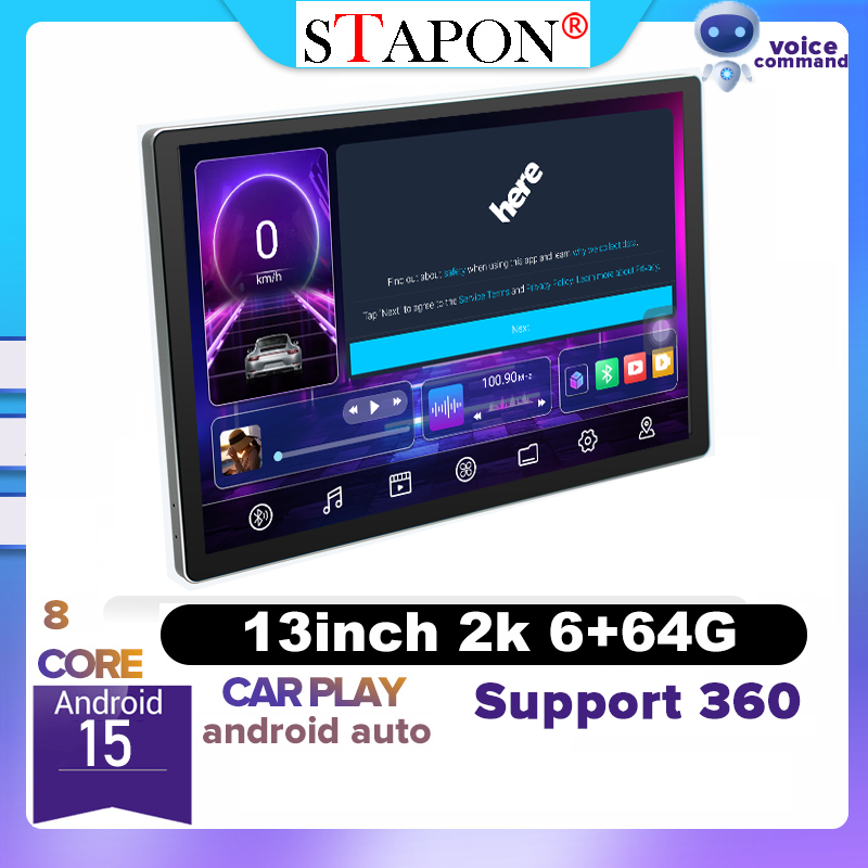 STAPON 13inch 6+64G android16 1920x1200p 2k screen carplay android auto OCTA CORE support 360camera android headunit android stereo WiFi Bluetooth 5.0 GPS FM S13