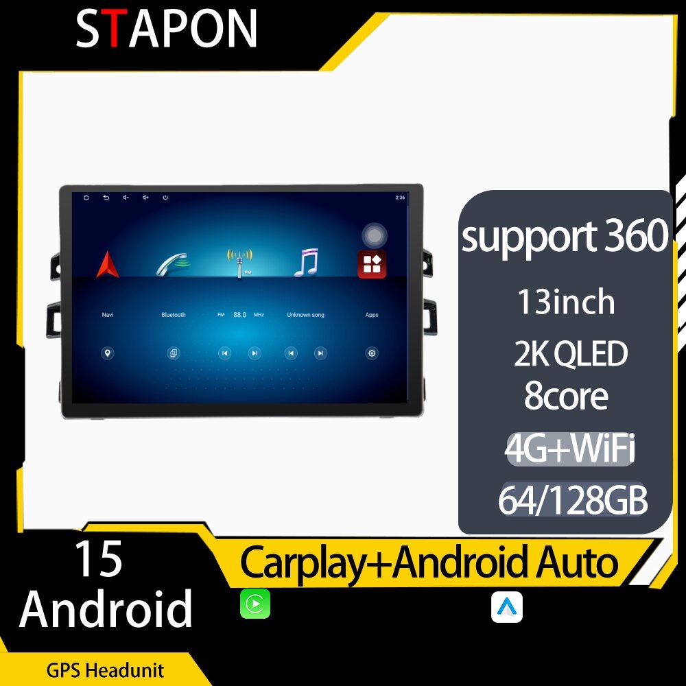 STAPON 13inch 64GB 128GB for navara 2011-2019 android16 1920x1200p 2k screen carplay android auto OCTA CORE support 360camera car android headunit car android stereo WiFi Bluetooth 5.0 GPS FM rear view S133