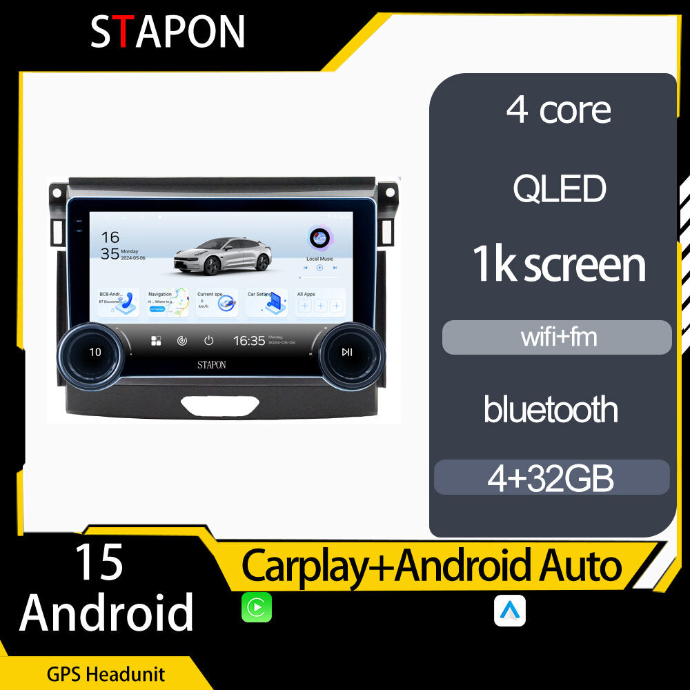 STAPON 10.5inch 4+32GB for ford everest ranger 2016-2023 android16 carplay android auto 2.5D qled 1k SCREEN quad CORE car android head unit stereo WiFi Bluetooth GPS FM rear view S105
